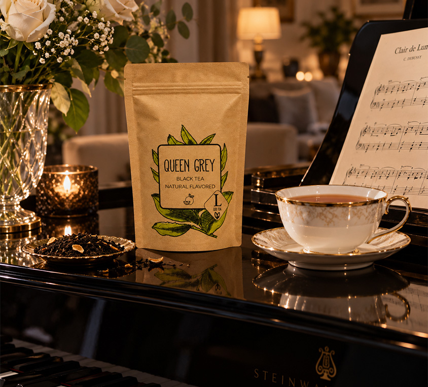 Queen Blue Earl Grey Leo Tea – czarna herbata Earl Grey ze skórką pomarańczy i bławatkiem w doypacku
